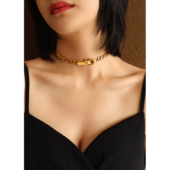Light Luxury Belt Buckle NK Chain Clavicle Necklace Pendant Titanium Steel 18K Gold Collar Choker Necklace Jewelry