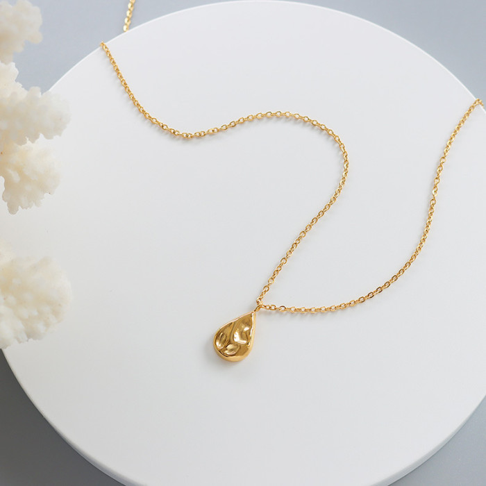 Water Droplet Shaped Pendant Necklace Women Stainless Steel Gold Color Chain Choker Necklace Fashion Jewelry