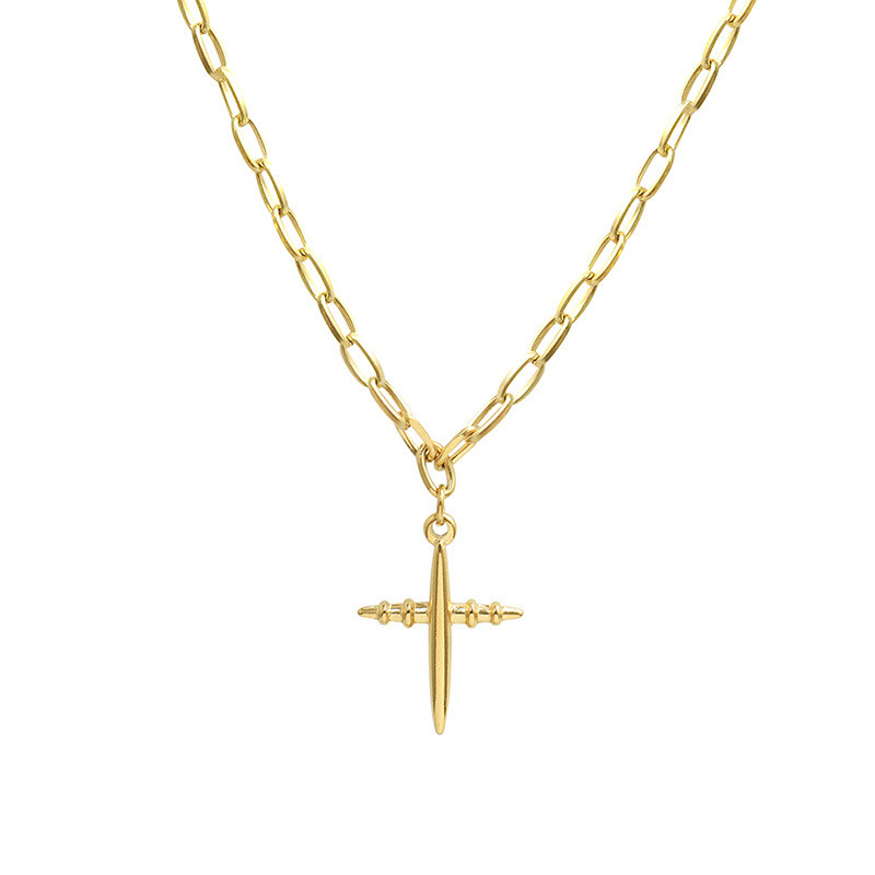 Hip Hop Cross Pendant Necklaces for Men Women Fashion Gold Figaro Chain 316L Stainless Steel Choker Jewelry