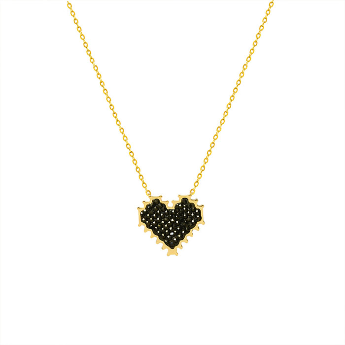 New Black Zircon Heart Pendant Necklace for Women Gold Chain Choker Necklaces Simple Fashion Jewelry Collar