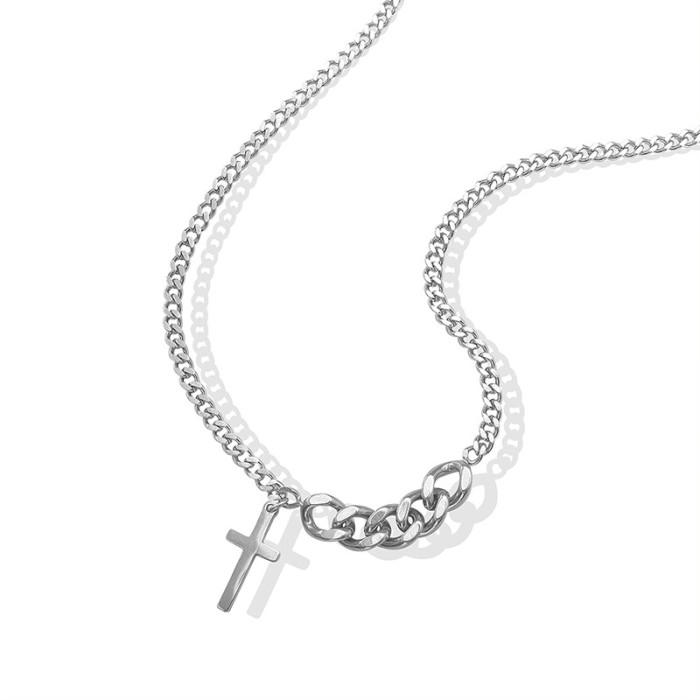 Simple Classic Fashion Double Sided Cross Antique Silver Color Pendant Girl Splicing Chain Necklaces Jewelry for Women