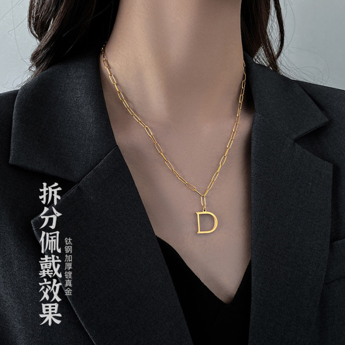 Double Layer Necklace Femme Stainless steel Round Card Good Lucky Letter D Pendant Necklace Jewelry For Women Trendy