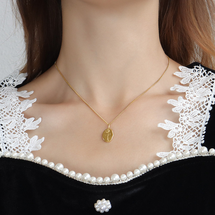 Rose Flower Oval Brand Necklace for Women Exquisite Sweater Chain French Accessories