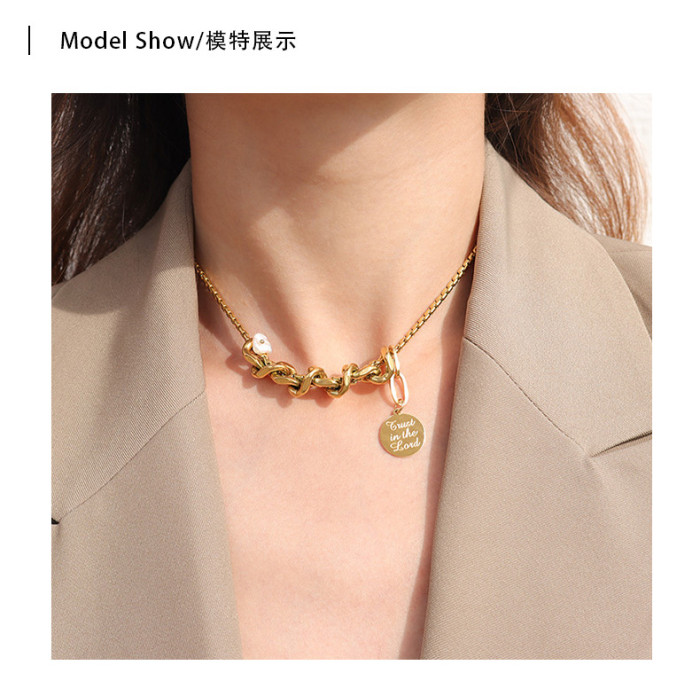 2021 Korean Round Pendant Irregular Pearl Necklace for Women Elegant Thick Chain Choker Gift