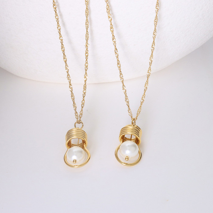 Pearl Bulb Necklace for Women Gold Long Sweater Figaro Chain Necklace Unique Cool Luxury Designer Trendy Women