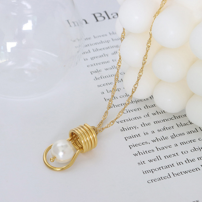 Pearl Bulb Necklace for Women Gold Long Sweater Figaro Chain Necklace Unique Cool Luxury Designer Trendy Women