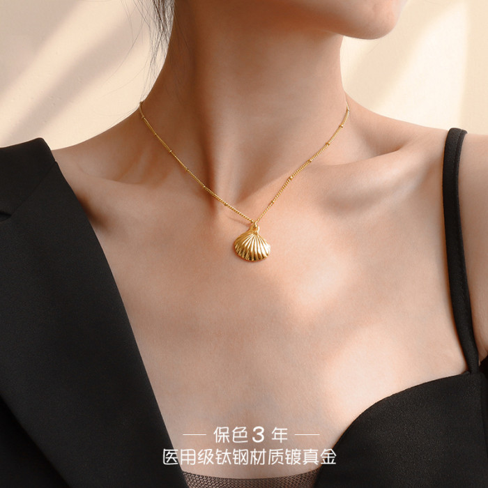 Fan Shell Pendants Necklaces Gold Color Chain Choker Necklace for Women Summer Beach Party Jewelry