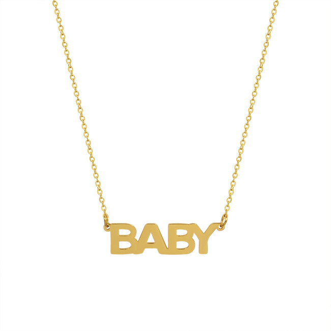 Stainless Steel English Letters BABY Pendant Necklace Men Vintage Font Necklace Women Jewelry