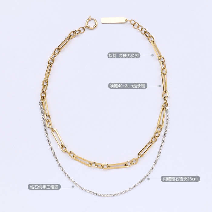 Long Double Layer LadIes Necklaces Fashion Jewelry Sweater Zircon Chain Long Necklace for Women