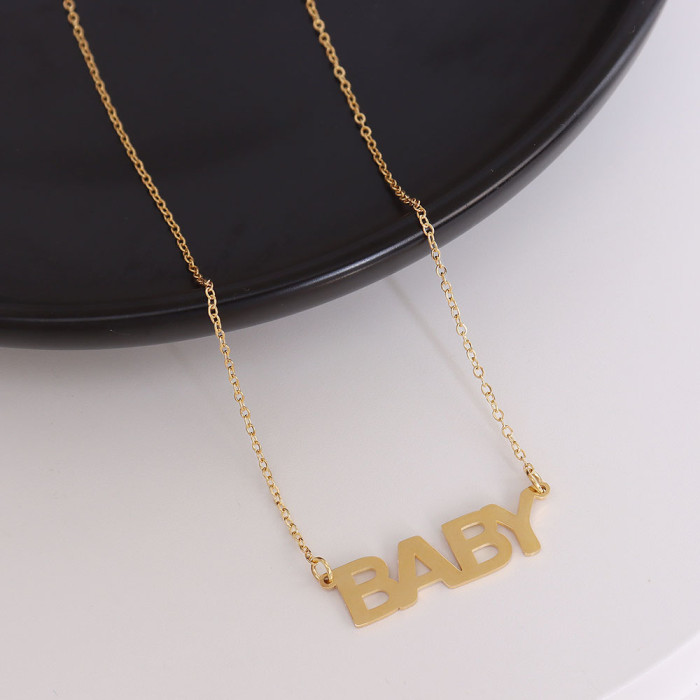 Stainless Steel English Letters BABY Pendant Necklace Men Vintage Font Necklace Women Jewelry