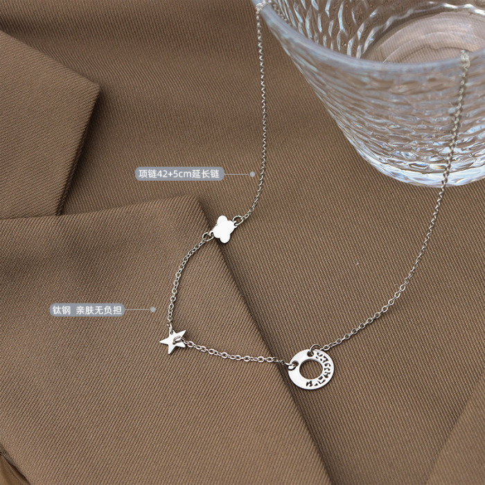 Stainless Steel Jewelry Hollow Circle Small Flower Star Necklace Women's Simple And Sweet Clavicle Chain