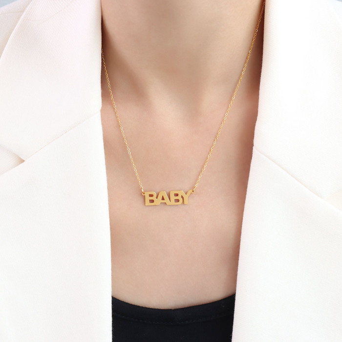 Stainless Steel English Letters BABY Pendant Necklace Men Vintage Font Necklace Women Jewelry