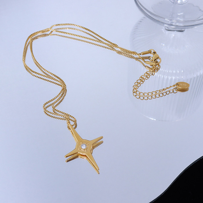 Micro Inlaid Zircon Four Pointed Star Necklace Female Fashion All Match Clavicle Chain