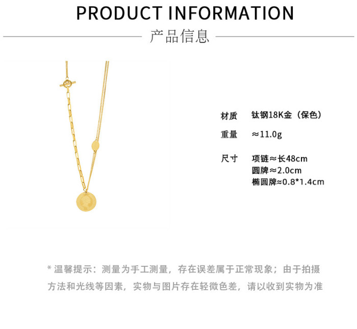 New Retro OT Buckle Round Pendant Necklace Simple Gold Color Necklace for Women Punk Collares Jewelry