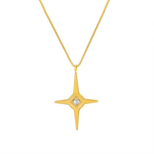 Micro Inlaid Zircon Four Pointed Star Necklace Female Fashion All Match Clavicle Chain