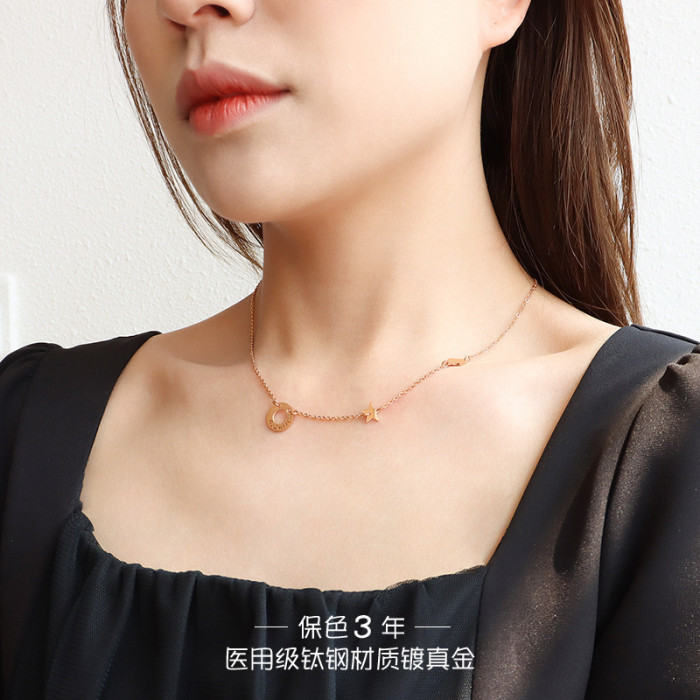 Stainless Steel Jewelry Hollow Circle Small Flower Star Necklace Women's Simple And Sweet Clavicle Chain