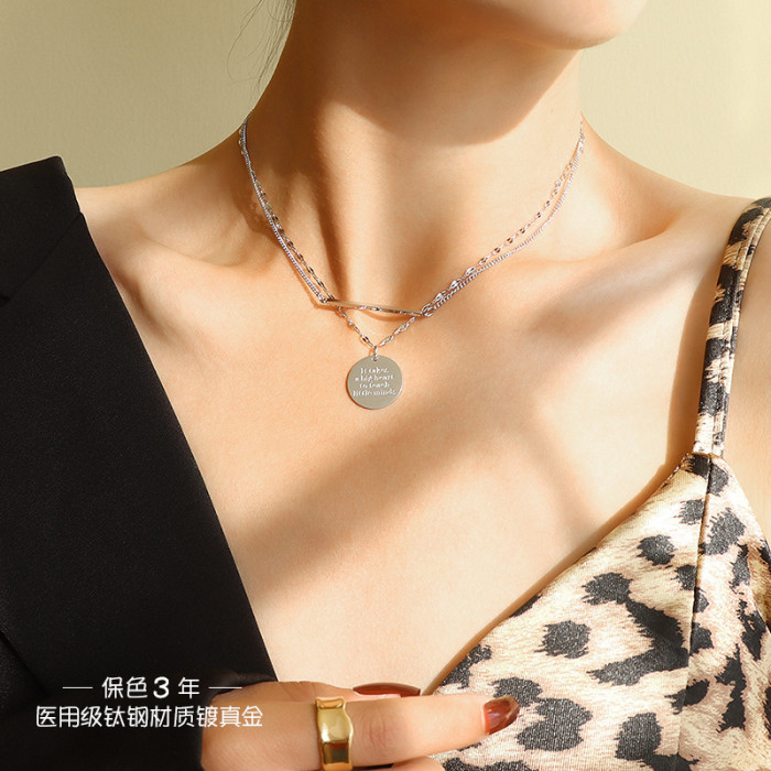 Double Layer Chain Necklace for Women Stainless Steel Round Dics Pendant Chain Minimalisst Jewelry Fashion Choker