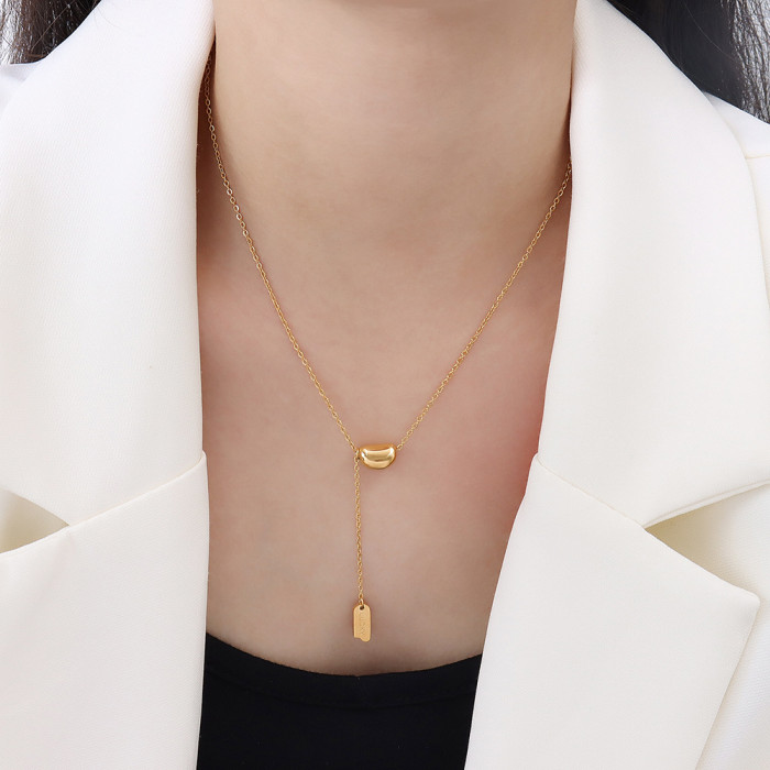 New Korea Vintage Gold Silver Color Steel Titanium Acacia Beans Pendant Square Choker Necklace Jewelry for Women Girls Gif