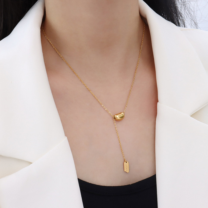 New Korea Vintage Gold Silver Color Steel Titanium Acacia Beans Pendant Square Choker Necklace Jewelry for Women Girls Gif