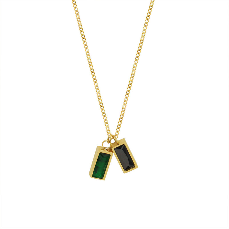 Titanium Steel French Green Zircon Pendant Necklace for Women Girls Choker Chain Dating Charm Jewelry Wholesale