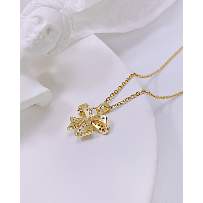 316L Stainless Steel Zircon Bow Necklace Korean Version Simple Ladies Clavicle Necklace Party Jewelry Decoration Gift