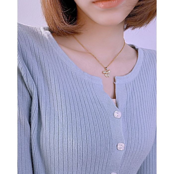 316L Stainless Steel Zircon Bow Necklace Korean Version Simple Ladies Clavicle Necklace Party Jewelry Decoration Gift