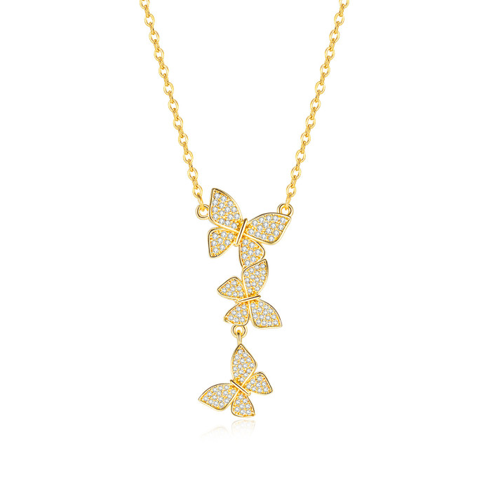 Zircon Three Butterfly Pendant Necklace For Women Fashion Korean Jewelry Statement Necklace Simple Clavicle Chain Female Gift