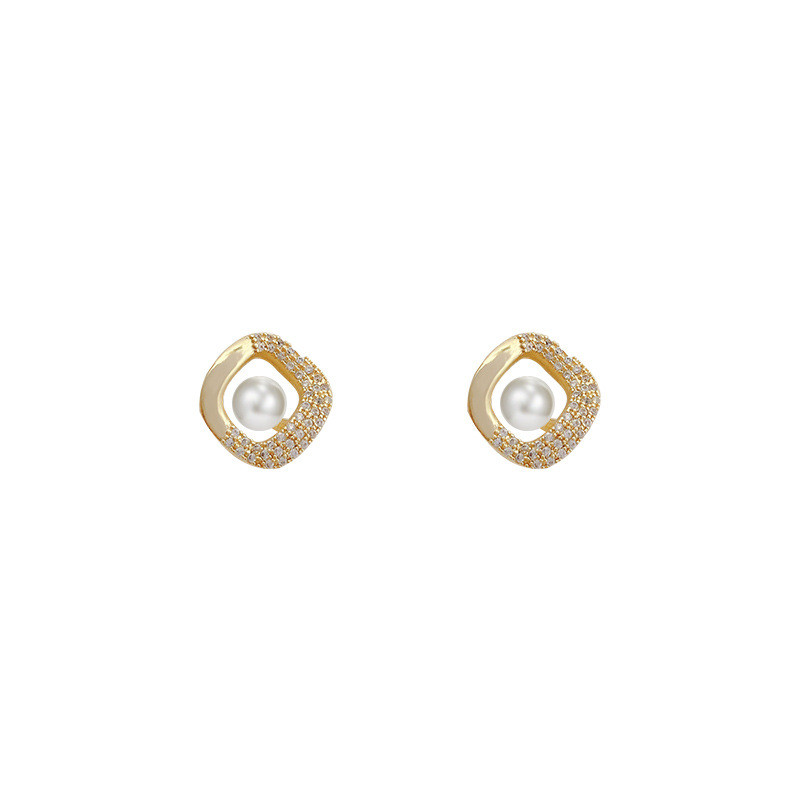 Fashionable Freshwater Pearl Earrings Inlaid Zircon Geometric Square Earrings for Women Wholesale Jewelry