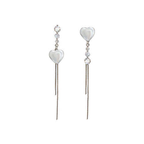 Silver Color Asymmetric Metal Heart Long Tassel Earrings for Women Geometric Dangle Earring Jewelry
