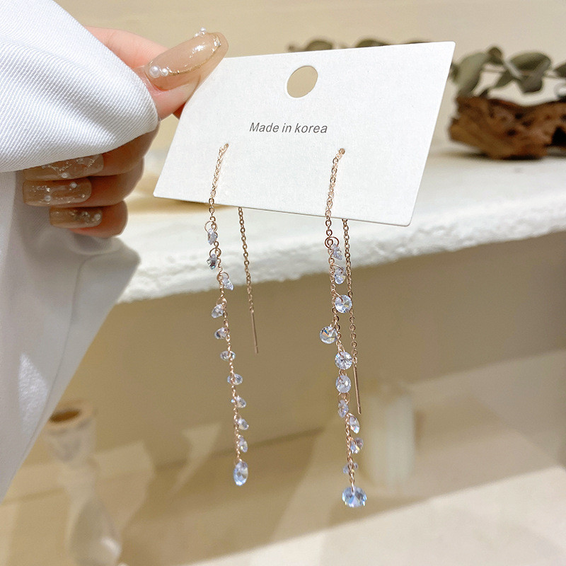 Fashion AAA Cubic Zirconia Leaves Long Tassel Earrings for Women Korean New Classic Statement Earrings Bridal Wedding Jewelry