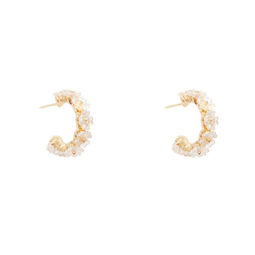 2022 New Arrival Trendy Shell Flower Circle C Shaped Hoop Earrings For Women Fashon Sweet Metal Jewelry