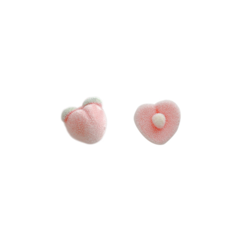 Autumn and Winter Flocking Pink and Tender Peach Earrings Asymmetric Creative Sweet Earrings Girl Heart Earrings Trendy Jewelry