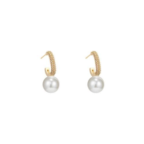 Korean Big Round White Champagne Imitation Imitation Pearl Hoop Earrings Gold Color for Women Fashion Temperament Party Jewelry