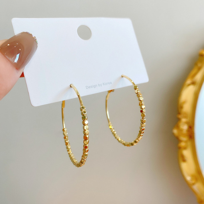 New Metal Square Beads Hoop Earrings Vintage Unique Temperament Ear Hooks Women Statement Simple Fashion Jewelry