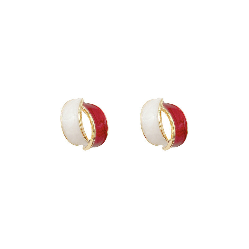 New Korean Exquisite Trendy Simple Enamel C Round Metal Stud Earrings for Female Daily Jewelr Accessories