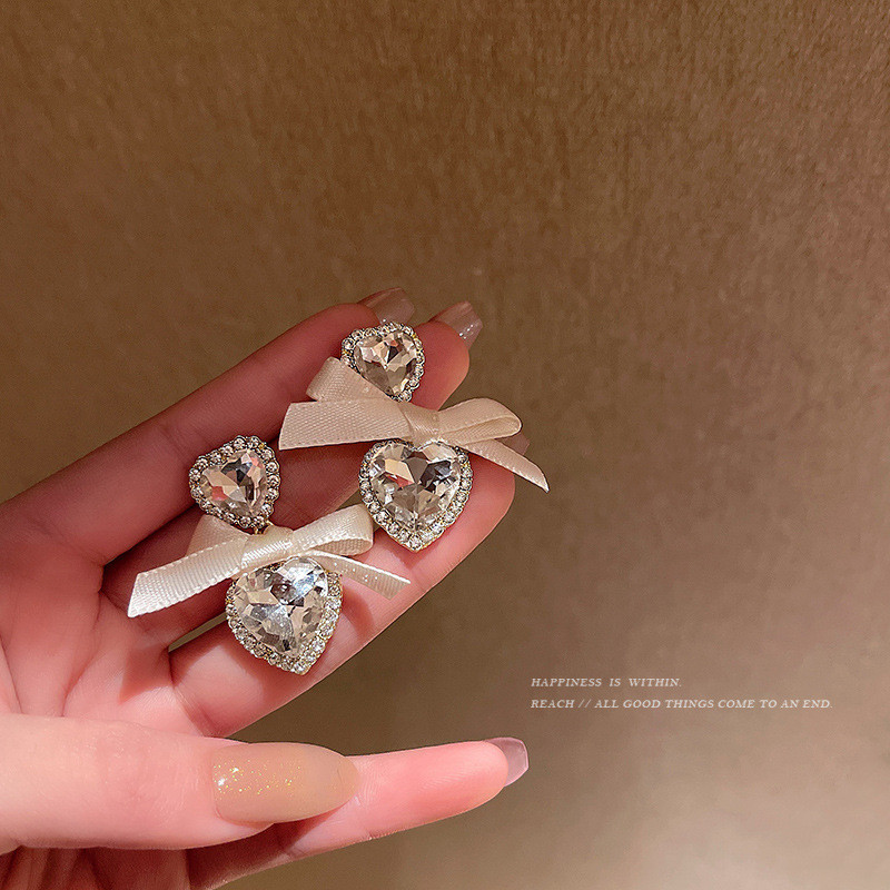 Vintage Zircon Love Earrings Exaggerated Irregular Geometric Hollow Bow Drop Earrings for Women Gifts