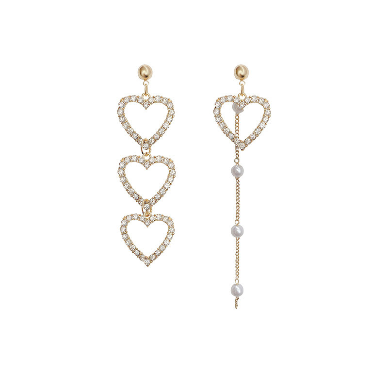 Simple Design Metal Crystal Hollow Heart Shape Tassel Earrings For Women New Fashion Jewelry Gift
