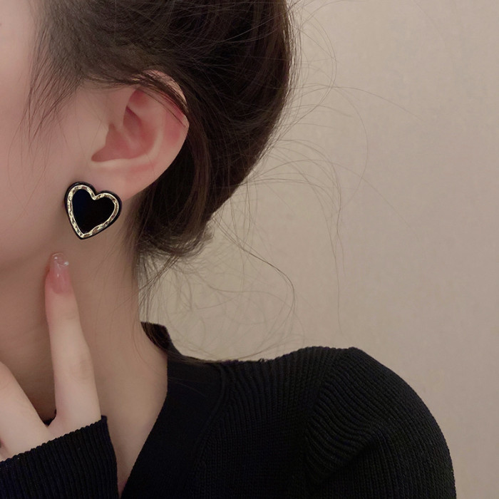 Simple Double Love Earrings Women's Style Advanced Sense Small Earrings Versatile Earrings