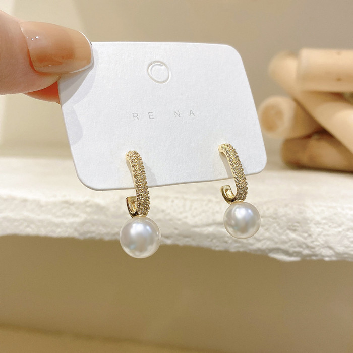Korean Big Round White Champagne Imitation Imitation Pearl Hoop Earrings Gold Color for Women Fashion Temperament Party Jewelry 4020