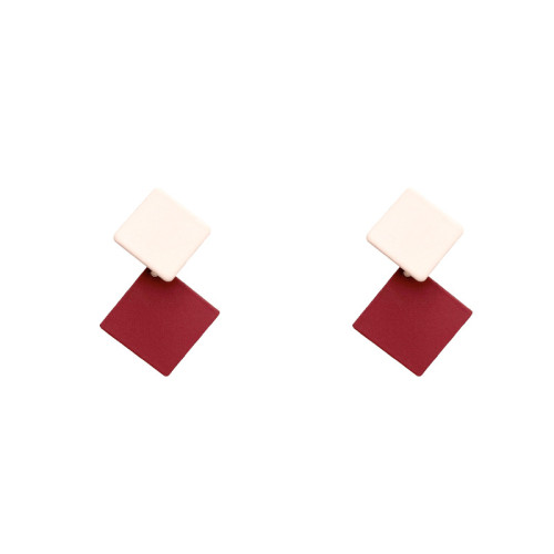 Geometric Vintage Colorful Enamel Double Square Glaze Stud Earrings for Women Fashion New Cute Stud Ear Clip Women Jewelry