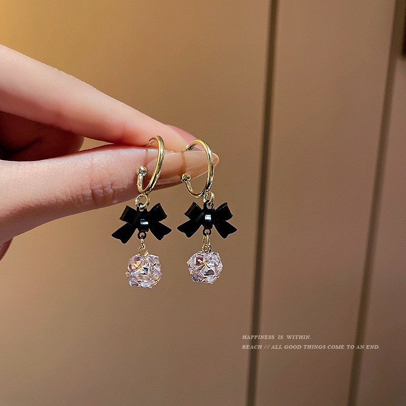 New Product Exaggerated Black Bow Big Earrings Korean Classic Fashion Retro Fabric Women Jewelry Gifts