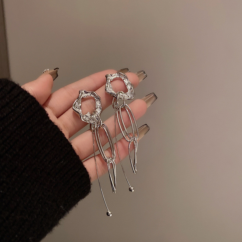 Punk Long Tassel Drop Earrings For Women Hyperbole Irregular Metal Crystal Chain Dangle Earrings Jewelry