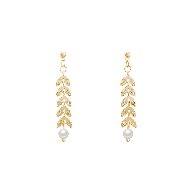 Korean Style Gold Color Leaf Pearl Earrings Fashion Glamour Women's Tassel Earrings Friends Gathering Female Jewelry Gifts