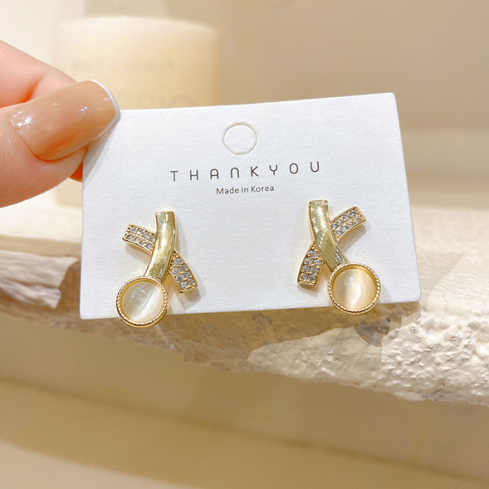 New Trendy Minimalist Earrings Geometric Lines Cross Opal Earrings for Women Fashion Jewelry Gift