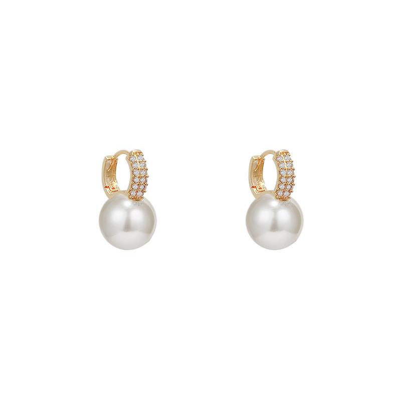 Ear Buckle Minimalism Round Bead Pearl Earrings Small Zircon Hoops Earrings Gifts