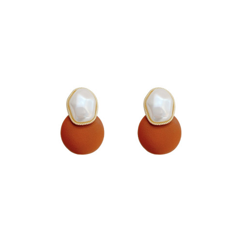 French Retro Fashion Temperament Geometric Versatile Girl Freshwater Pearl Leather Earrings