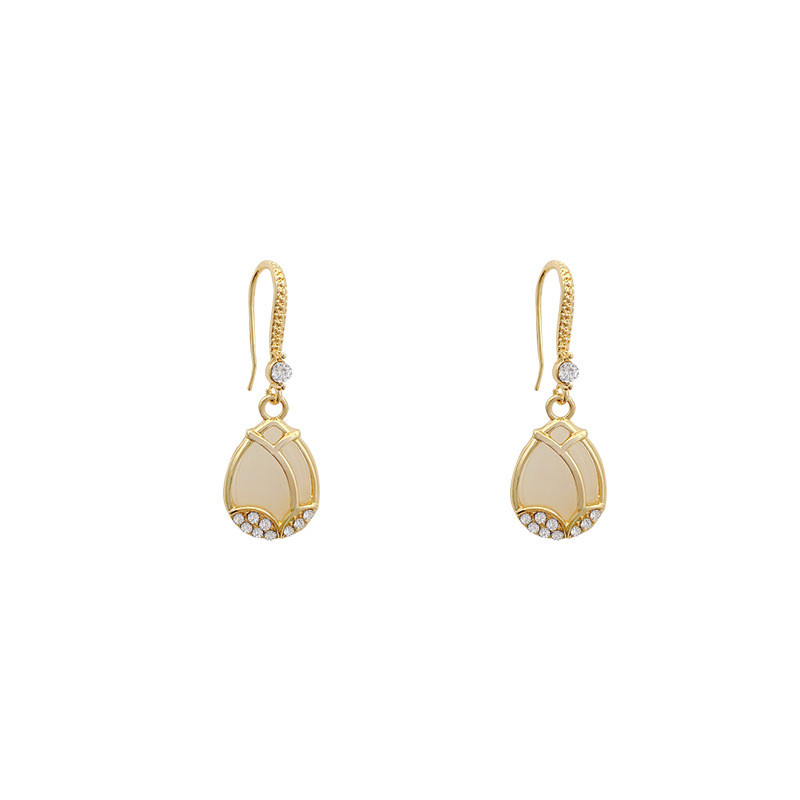 Tulip Opal Earrings Female New Trendy Atmosphere Niche Design Sense High End Ear Hooks
