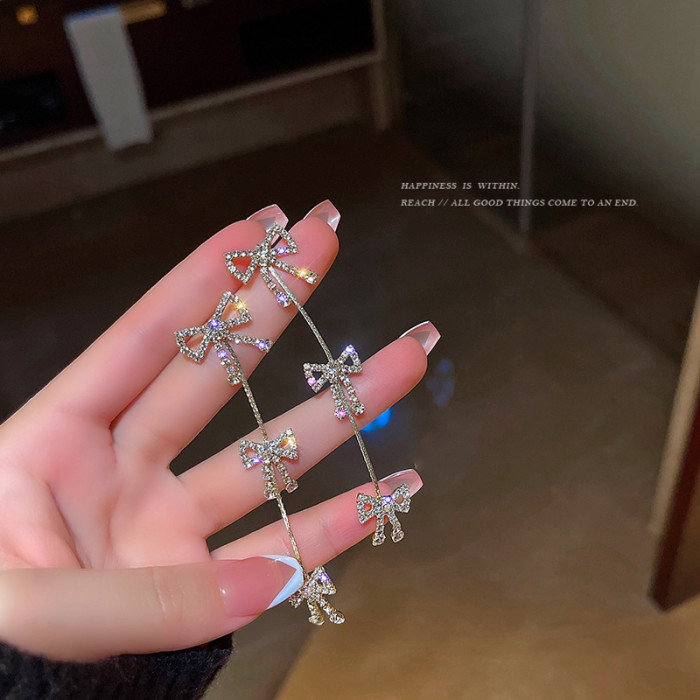 Trend New Bowknot Tassel Woman Earring Classic Zircon Bow Earrings Ear Jewelry Simple Luxury Elegant Jewelry