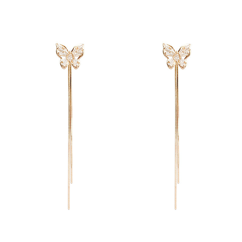 Korean Style Long Butterfly Earring For Women Crystal Zircon Tassel Drop Earrings Girl Lady Elegant Fashion Ear Jewelry