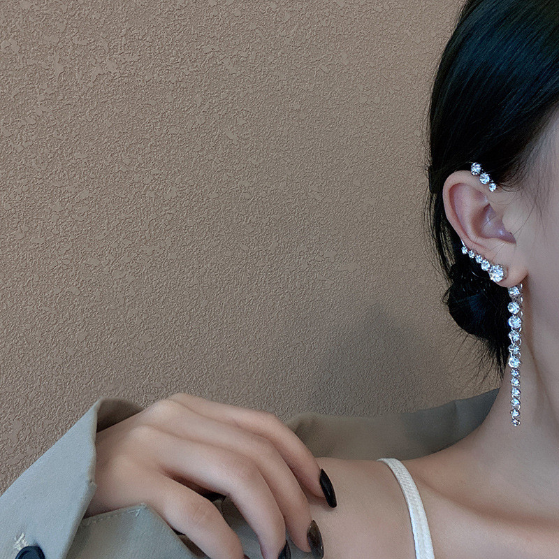 New Trend Korean Style Women Earring Zircon Crystal After Hanging Ear Cuff Tassels Long Drop Earrings For Women